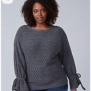 Lane Bryant Gray Open Knit Tie Long Sleeve Sweater Women’s Size 18/20